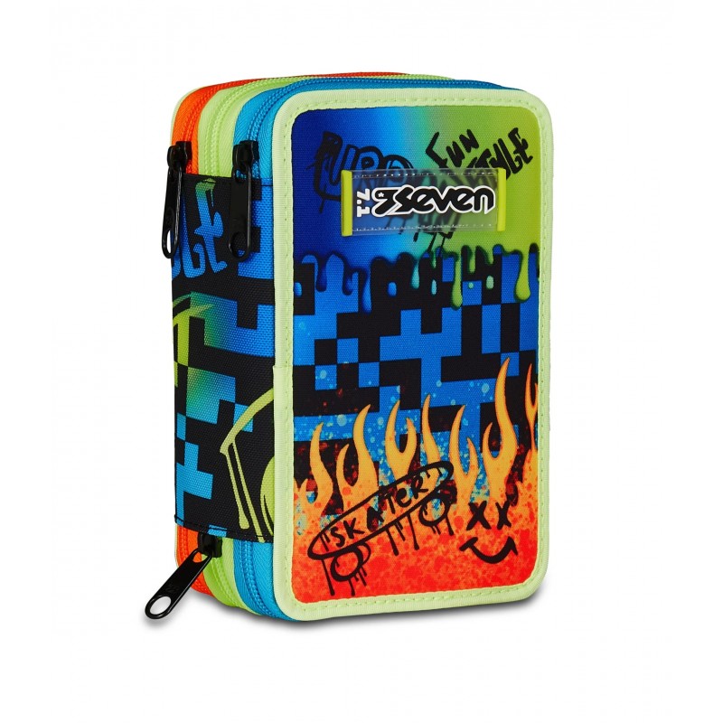 Astuccio 3 Zip Seven Scribbled Flame